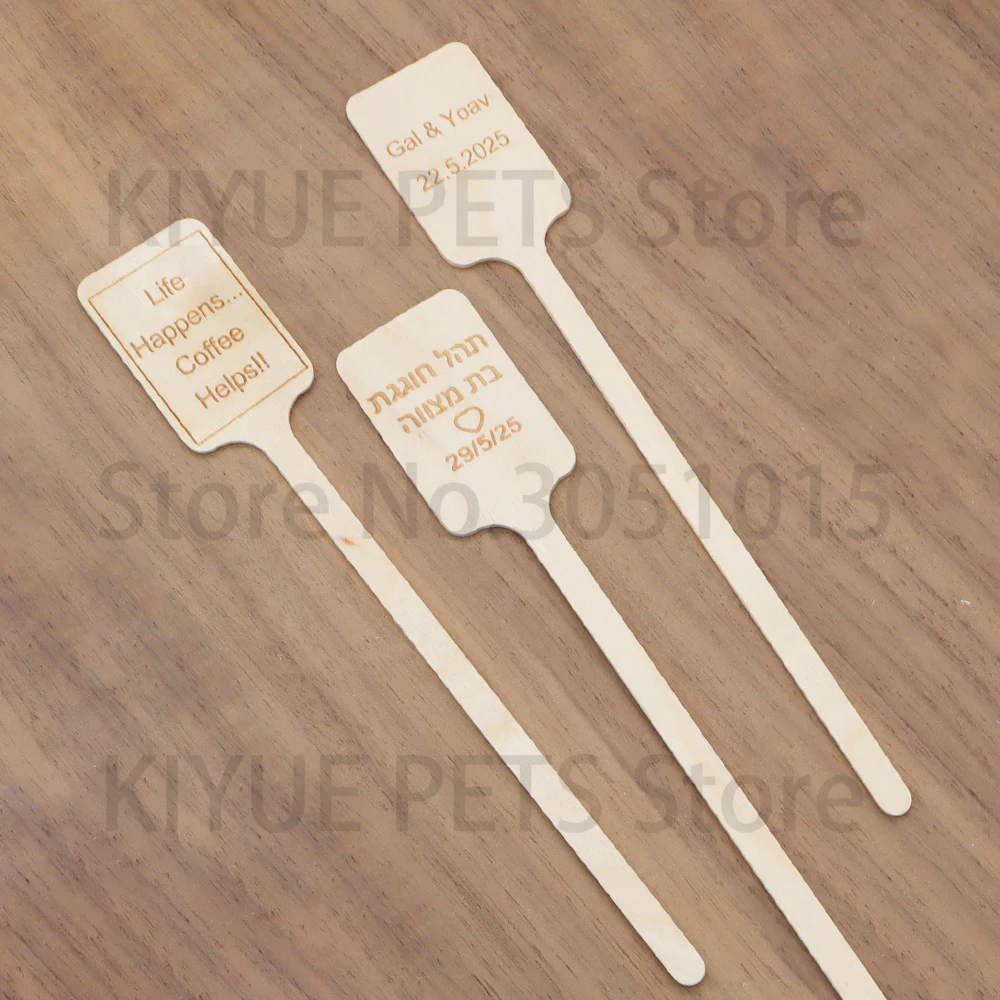 100 PCS Household Items Engraved Blank Label Round Spoon Teacup Stirrer Party Cake Ornament