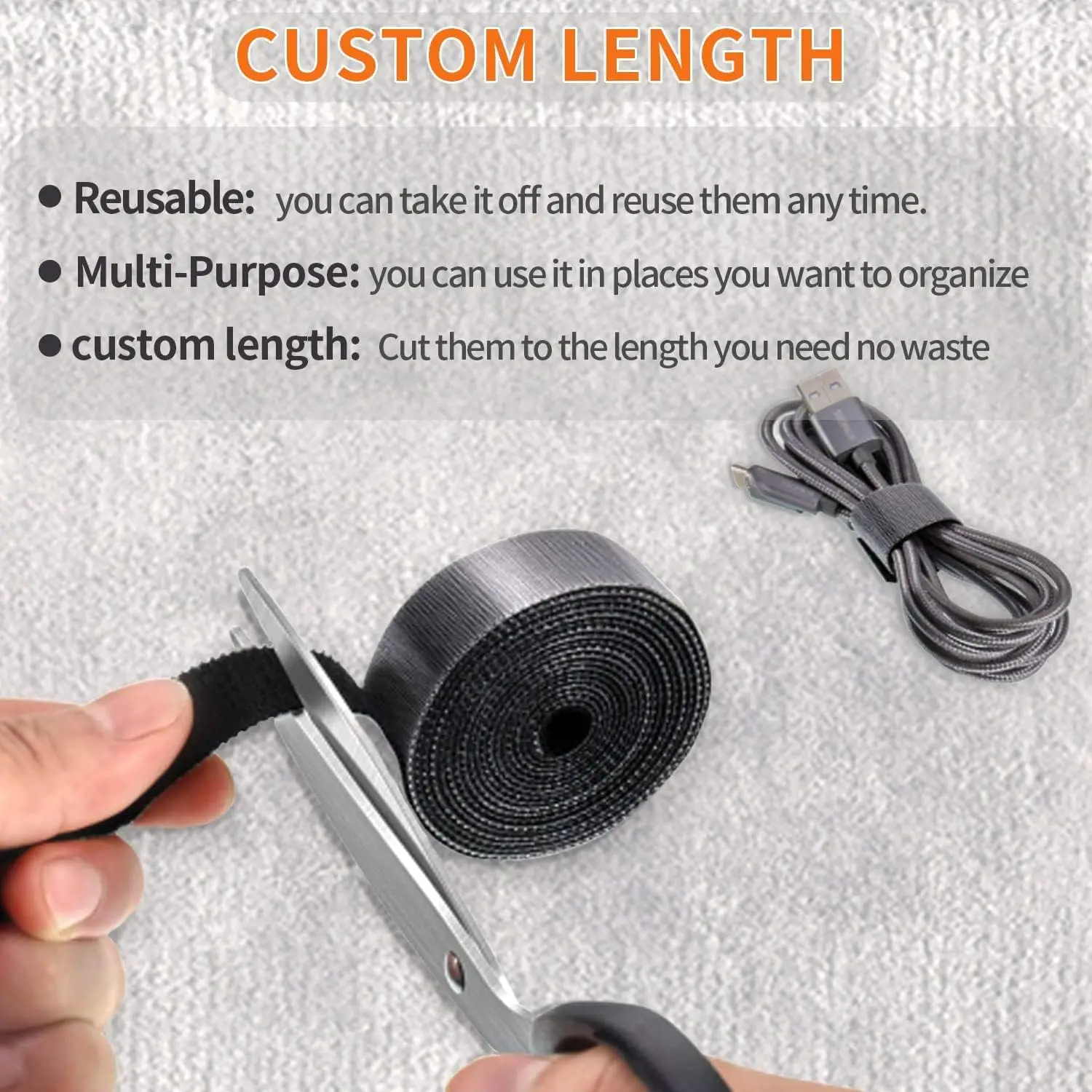 Reusable fastening straps, cable ties, double-sided hook and loop cable management straps, strength and durability, 3 pieces