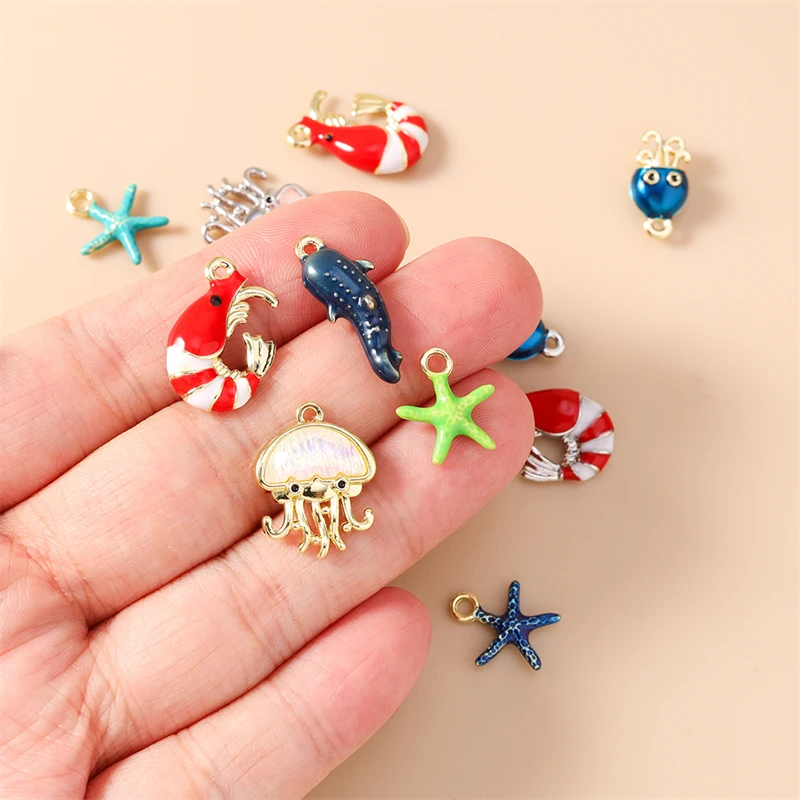 5pcs Cute Mix Metal Marine Life Lobster Starfish Charms for Jewelry Making Earrings Pendants Necklaces DIY Crafts Accessories