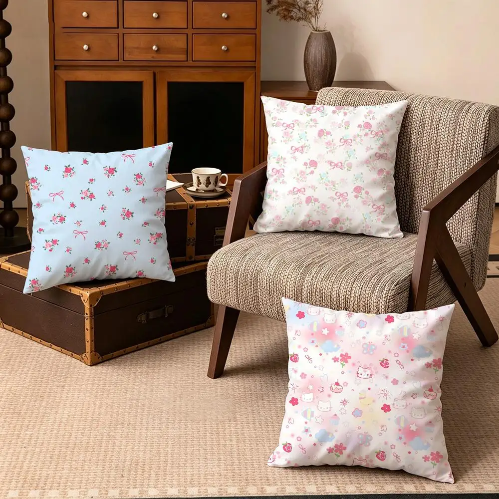 Pattern-Ditsy FloralS Cushion Cover Soft Velvet Cushion Cover Set 4Pcs 50x50 45x45 Zipper Pillowcase for Home Decor