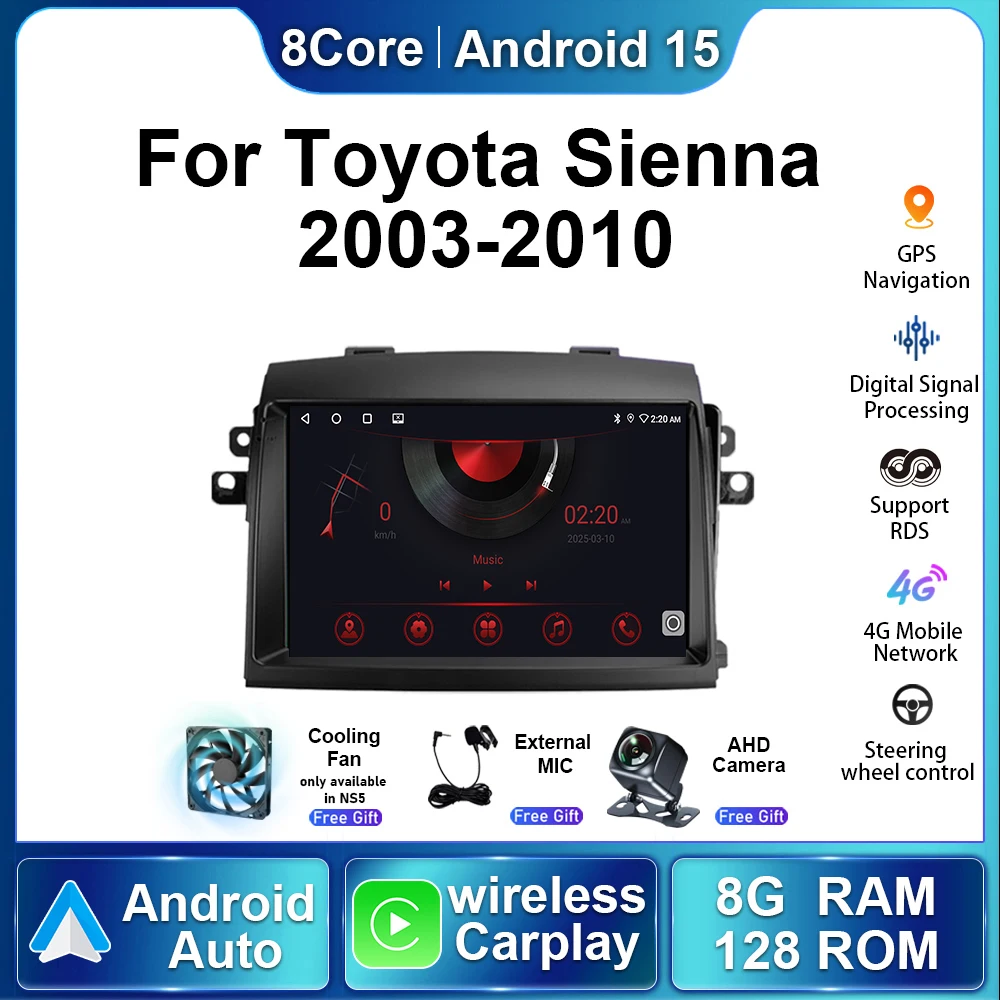 

Для Toyota Sienna 2 XL20 2003-2010 Android15 авторадио мультимедийный видеоплеер стерео авто беспроводной автомобильный Carplay GPS-навигация