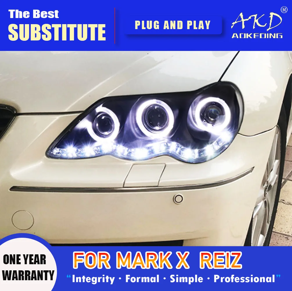 AKD Head Lamp for Toyota Mark X LED Headlight 2004-2009 Headlights Reiz DRL Turn Signal High Beam Angel Eye Projector Lens