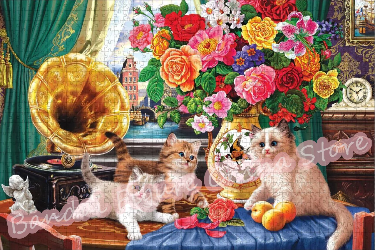 Lovely Pet Animals Cartoon Print Puzzle Naughty Cats Jigsaw Puzzle 300/500/1000 Pieces Kids Educational Stress Relief Toys Gifts