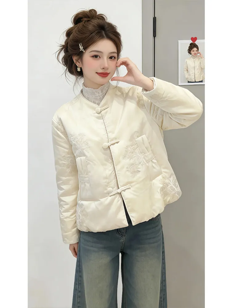 

Elegant Soft Style Chinese Cotton Jacket Women's Fashionable Warmth Daily Loose Fit Winter Outerwear Korean Version