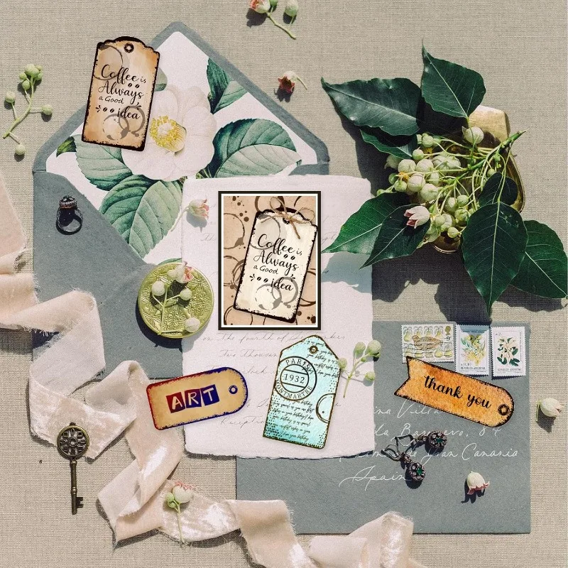 1Sheet Retro Label Clear Stamps for DIY Scrapbooking Vintage Banner Tags Silicone Clear Stamp Seals 8.3x11.7inch Transparent