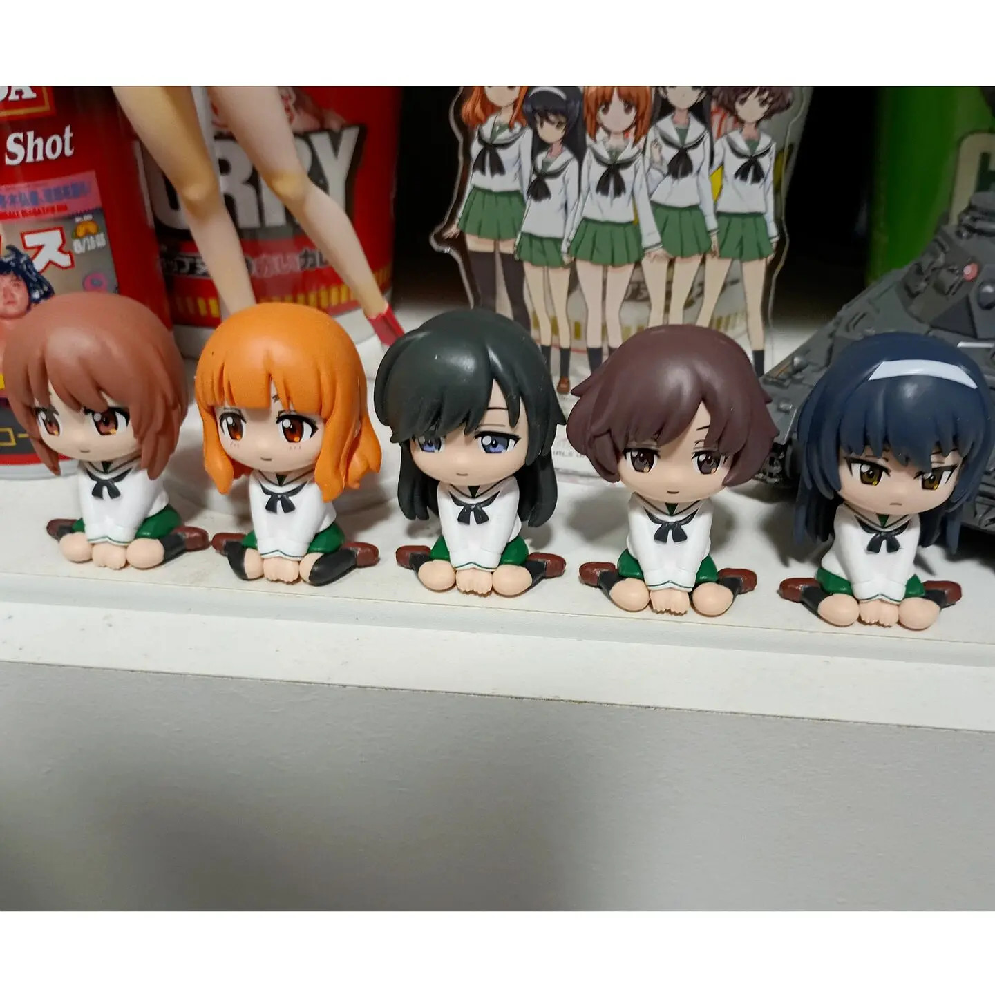 Bandai  Figure Sitting Knee Hug Girls Und Panzer Miho Saori Yukari Mako Anime Collectible Figurine Desktop Display