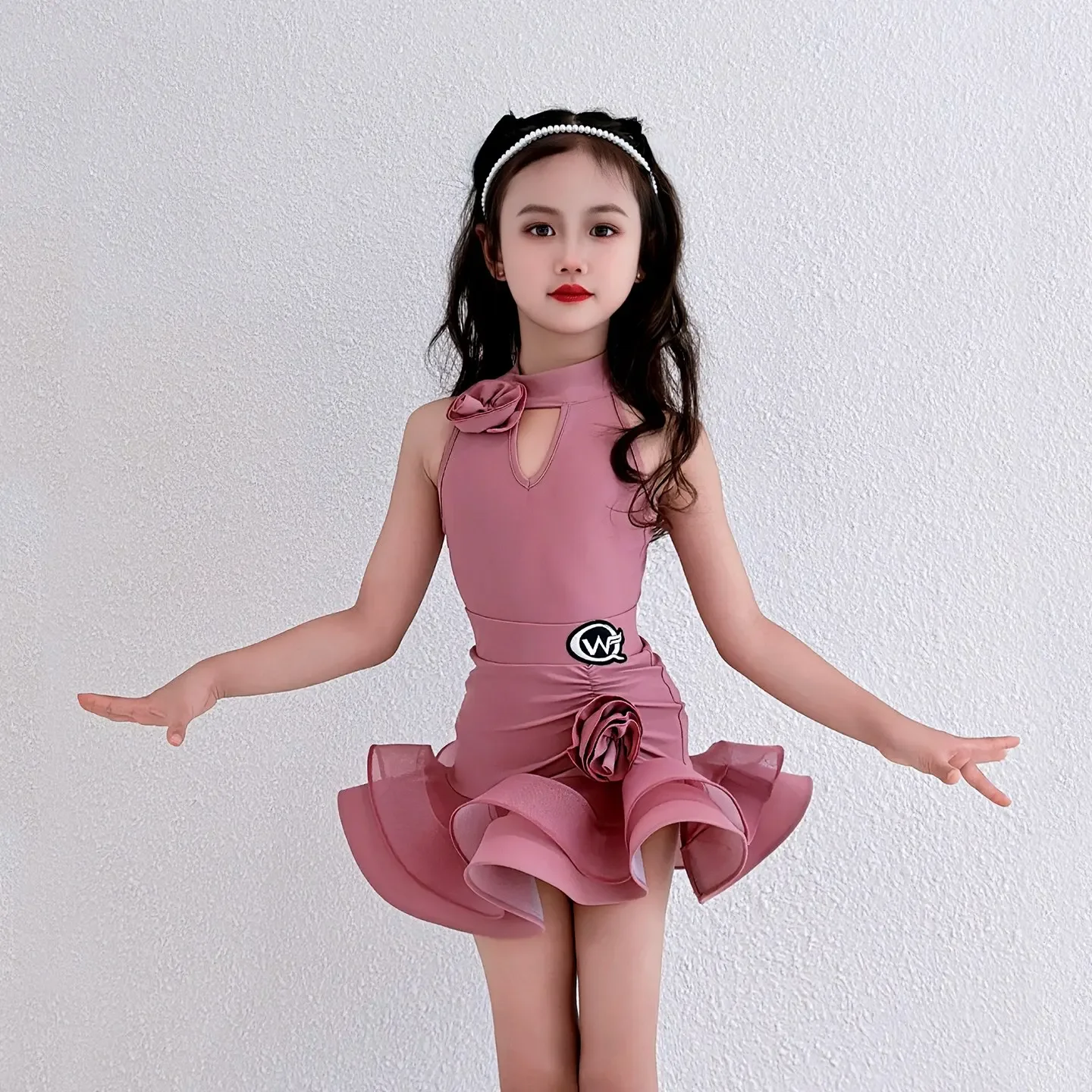 Vestidos de competición de baile latino a la moda, trajes de baile de actuación para niños, vestido de baile latino sin mangas para niñas