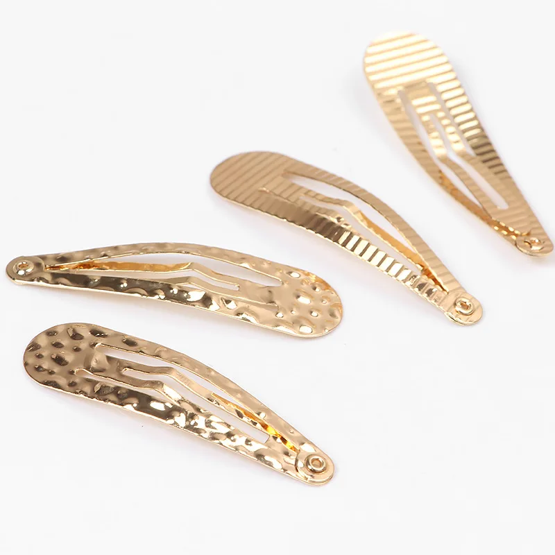 50PCS 5cm Golden Embossed Stones Striped Metallic Hair Clips Metal Snap Hairpin For Women Girls Hairgrips Side Barrettes