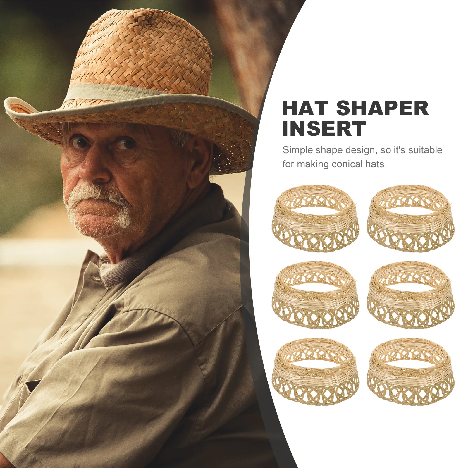 

6pcs Bamboo Straw Inner Loop Material Conical Hoop Woven Hat Bamboo Ring Farmer Hat Diy Lightweight Durable Easy