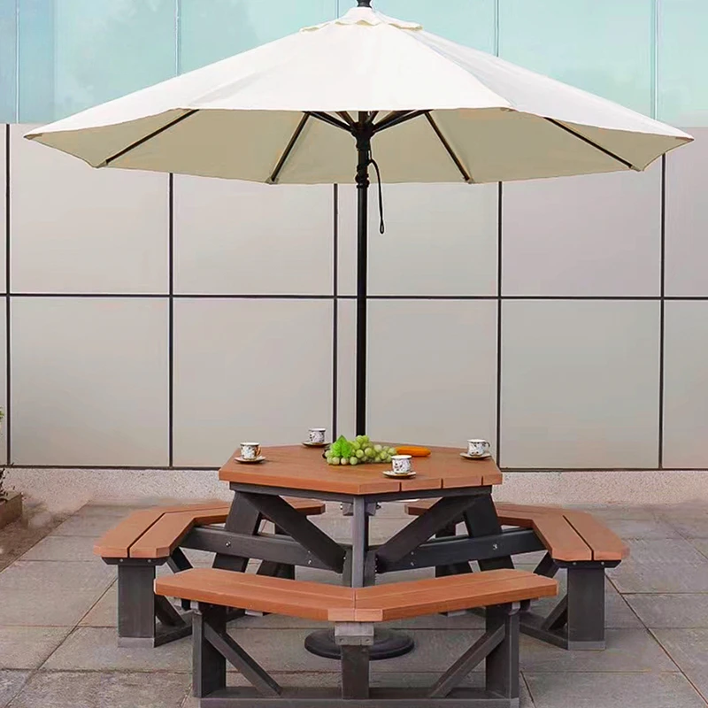 Outdoor Courtyard Central-Column Umbrella Cafe Aluminum Alloy Belt Table and Chair Small Garden Sun Umbrella