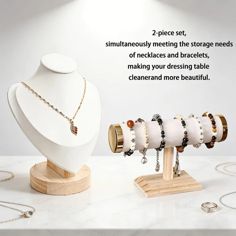 2pcs, Wooden Base Mannequin Bracelet Stand Combination, Anti-Tangle Necklace Bracelet Storage Rack, Easy And Stylish Jewelry