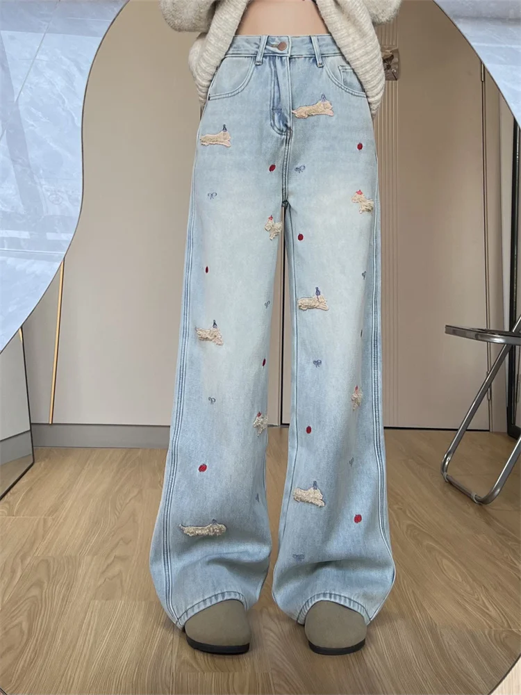 

Большие размеры, джинсовые широкие брюки на подкладке, женские повседневные джинсы с высокой талией длиной до пола, свободные посадки, прямой крой