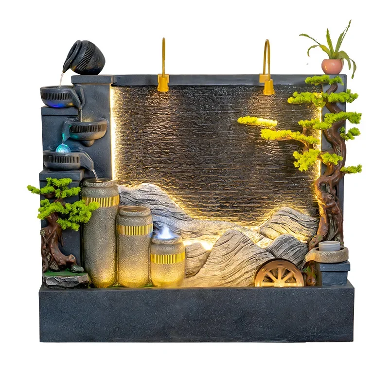 rockery water curtain wall flowing water fountain fish pond landscape courtyard office ornament