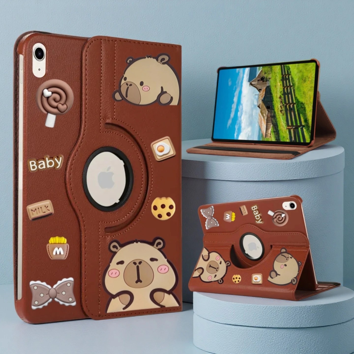 

Чехол для iPad A16 11-го поколения 2025 с вращающейся подставкой, DIY-дизайн с капибарой, детские чехлы для планшетов Apple iPad 10-го поколения, 10.9 дюйма