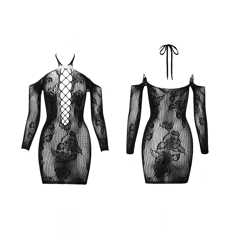 

Sexy Lingerie Women Sexy Lace Hollowed-out Nightgown Transparent Bodycon Dress