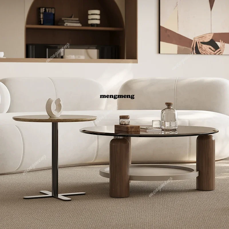 D80 Glass Metal Tray Side Table Luxury Design Stainless Italian Premium Coffee Tables Modern Glam Stacking Mesa De Centro Furnit