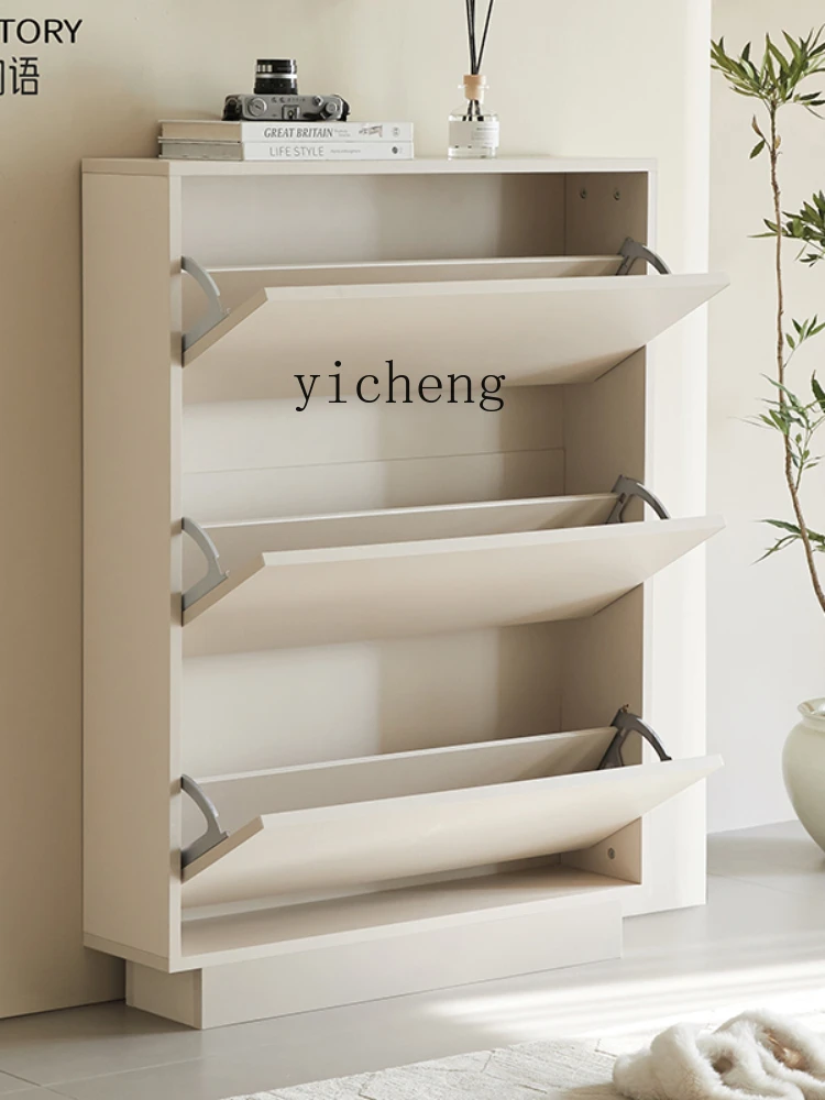 Solid Wood Tilting Shoe Cabinet Ultra-Thin Home Doorway Entrance Storage Cabinet