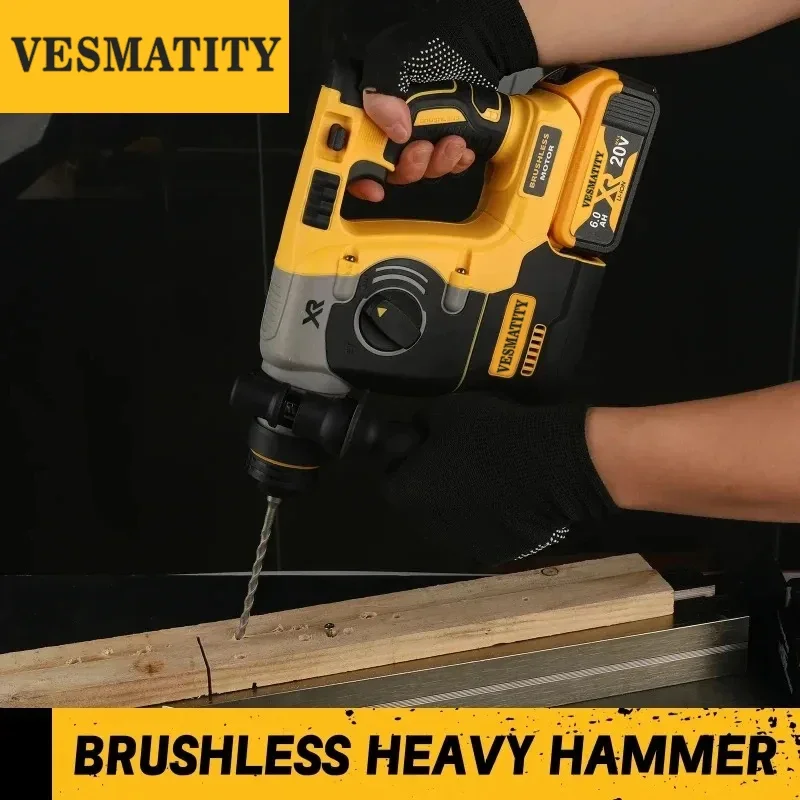 Hammer Drill Cordless 2 Modes SDS Metal Concrete Breaker Jackhammer Tools for 20V Battery Heavy Duty Pro Brushless Rotary Impact