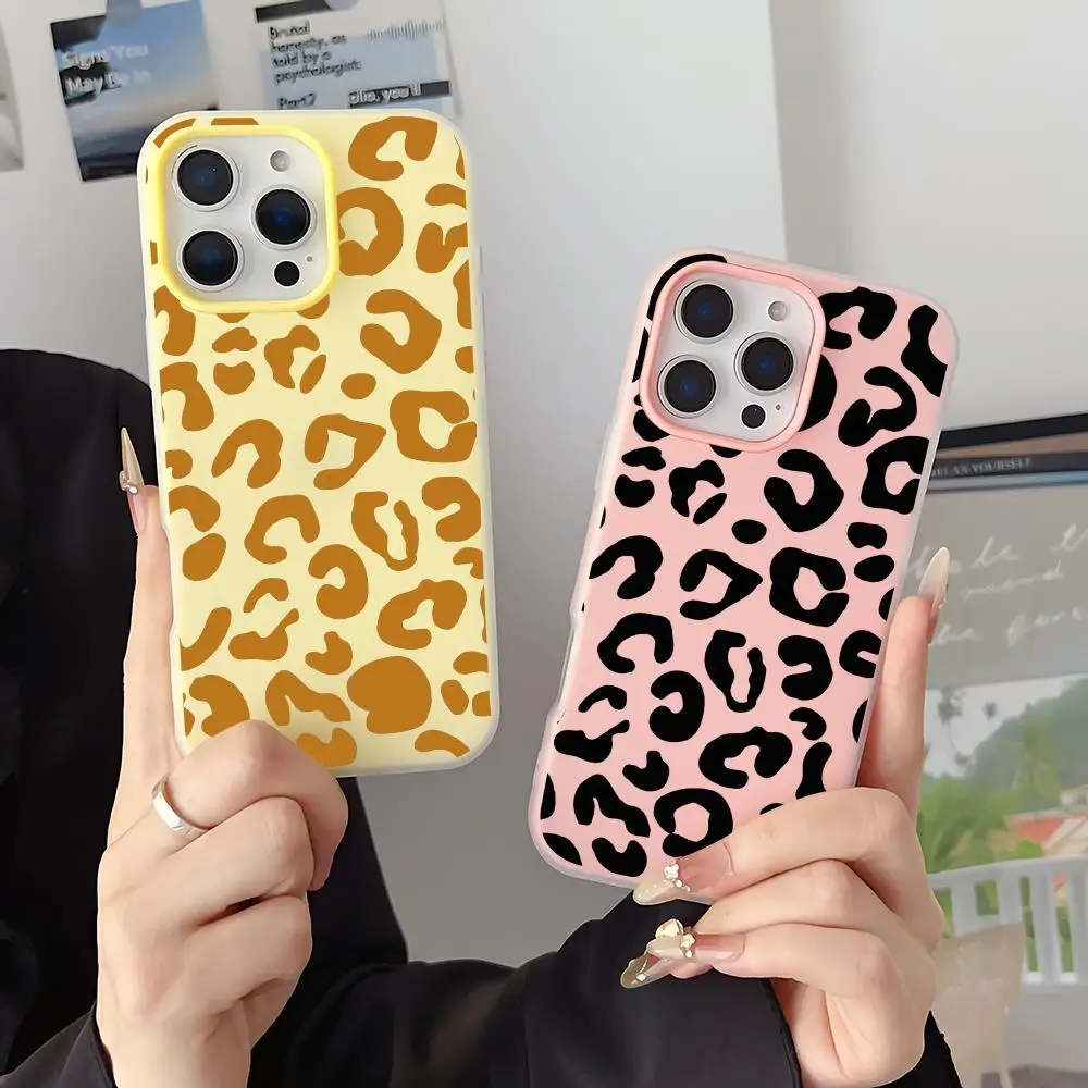 Black Leopard yellow Print Pattern Phone Case 2-in-1 Detachable for iPhone 17-12 Clear Case Multi-Color Card Holder Soft TPU