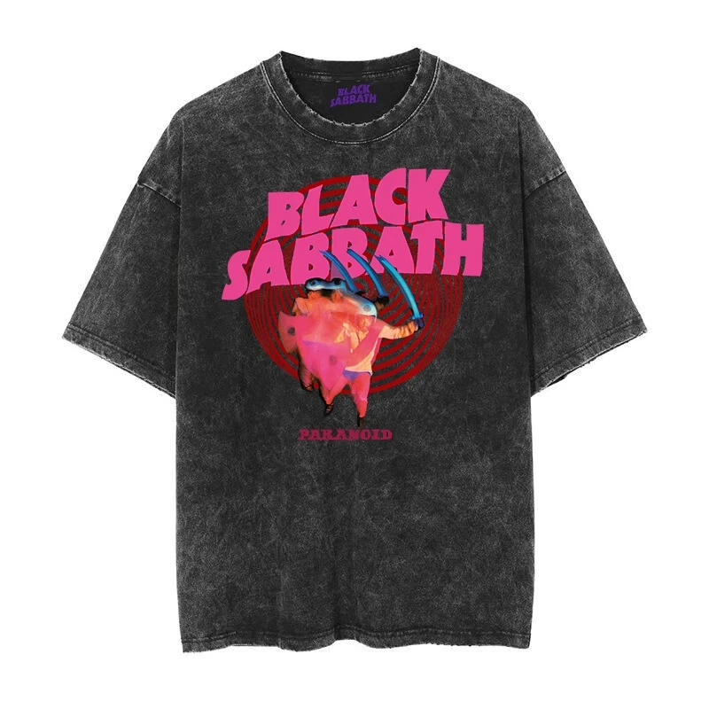 

Групповое фото группы Black Sabbath, выдержанная американская футболка с короткими рукавами в стиле ретро
