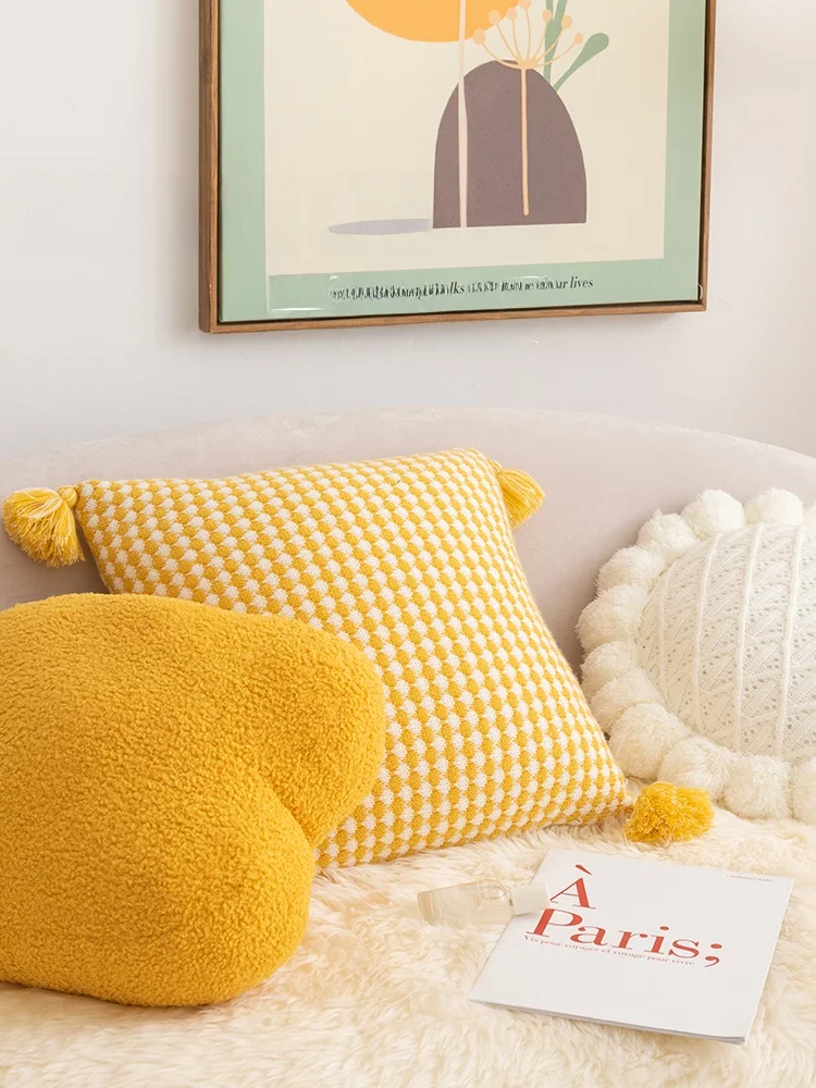 Manshao Nordic Style Knitted Tassel Pillowcase Bedroom Decorative Cushion Cover Backrest Universal Inner Core Other