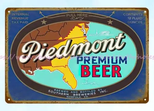 Piedmont Premium Beer metal tin sign rustic man cave wall art