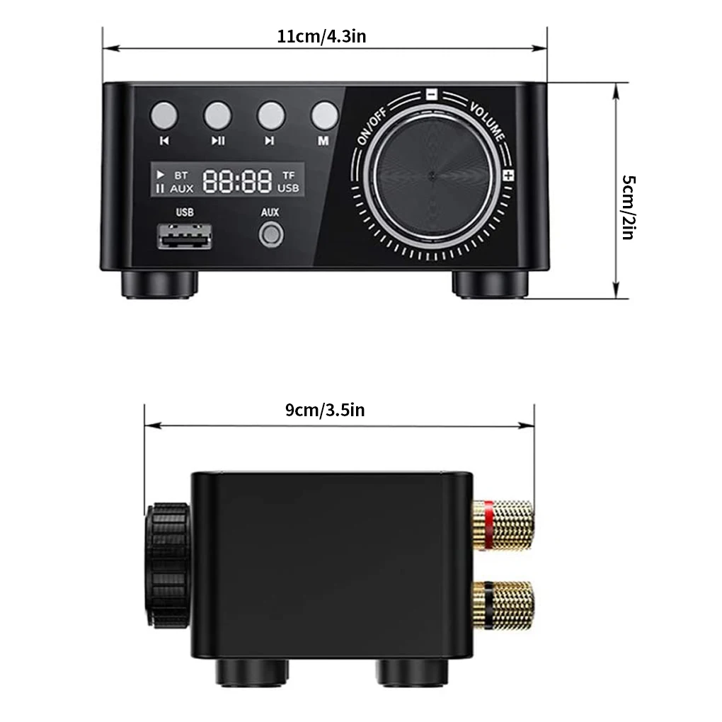 Bluetooth 5.0 Power Amplifier U-disk TF Card Playback Stereo Digital Sound Power Amp, Silver, Power Adapter, EU Plug