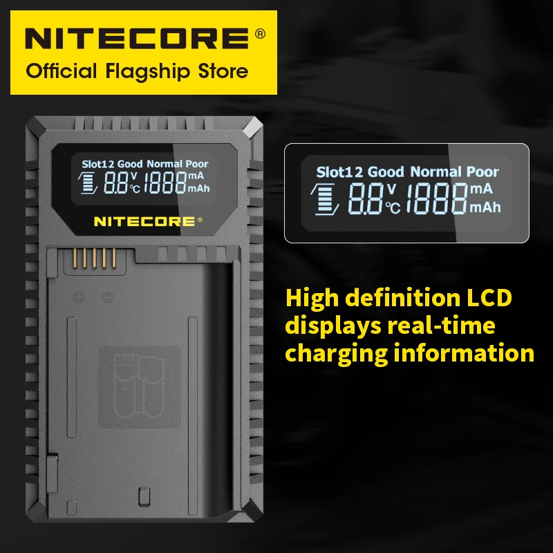 NITECORE UNK2 Smart Camera Battery Charger Dual-Slot USB for Nikon EN-EL15 EN-EL15a EN-EL15b D500 D600 D810 D7500 Z6 D800E D7000