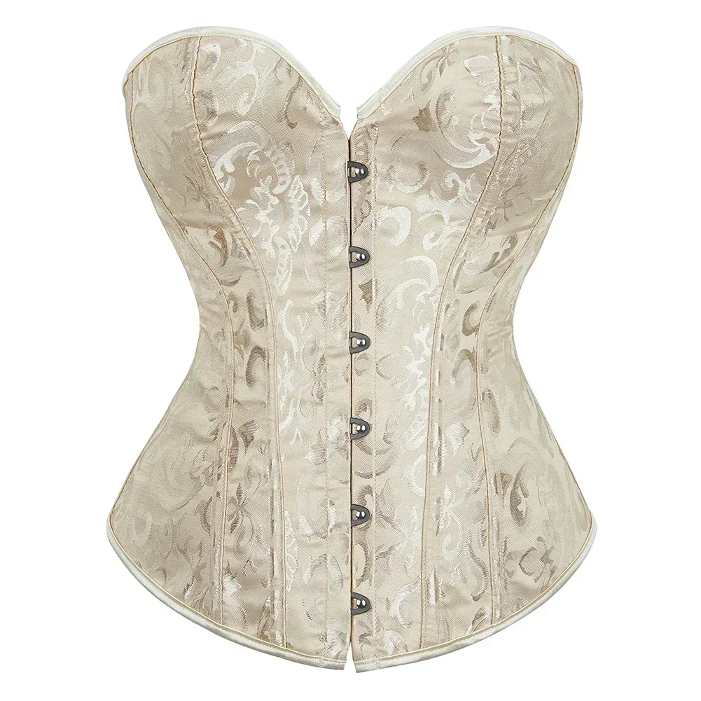 Simple Elegant Overbust Corset Vintage Women Bustier Lace-up Plastic Boned Corselet Plus Size Brocade Gothic Sexy Korset