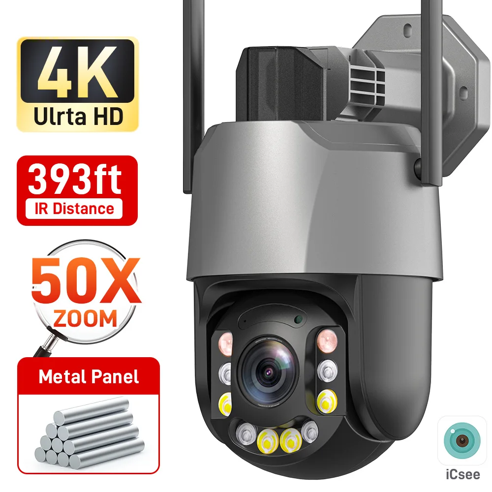 

Gadinan Outdoor iCSee 50X ZOOM 4K 8MP 5MP PTZ Security Camera Human Detection Wireless 4G /WIFI Video Surveillance Camera ONVIF