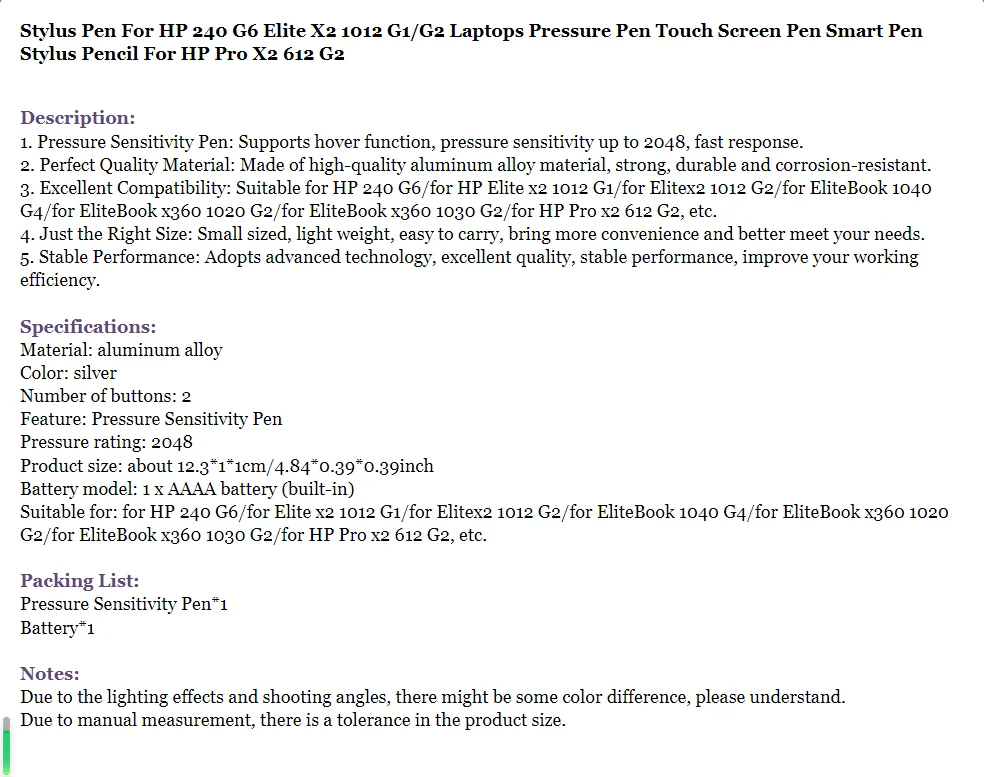 

Для HP 240 G6 Elite X2 1012 G1/G2 Стилус для ноутбуков Ручка для давления Сенсорный экран Ручка Smart Pen Стилус Карандаш Для HP Pro X2 612 G2