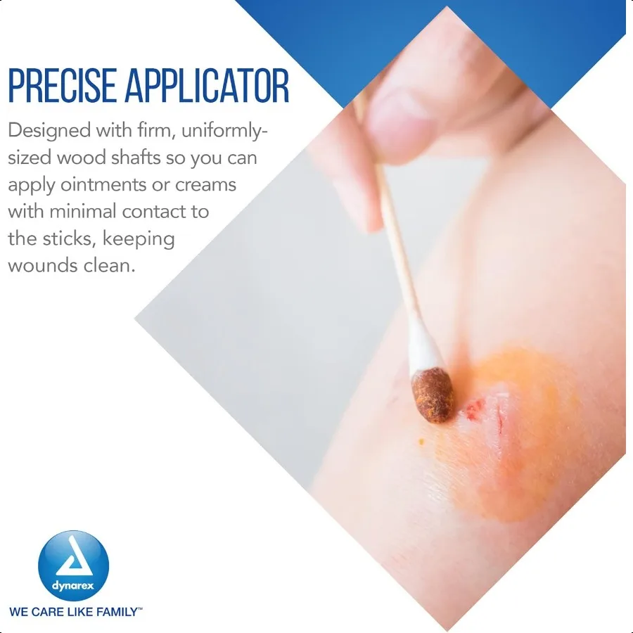 다이나렉스 6인치 멸균 면 팁 어플리케이터, 일회용 나무 면 팁 어플리케이터 (상처 관리, 위생, 메이크업용)