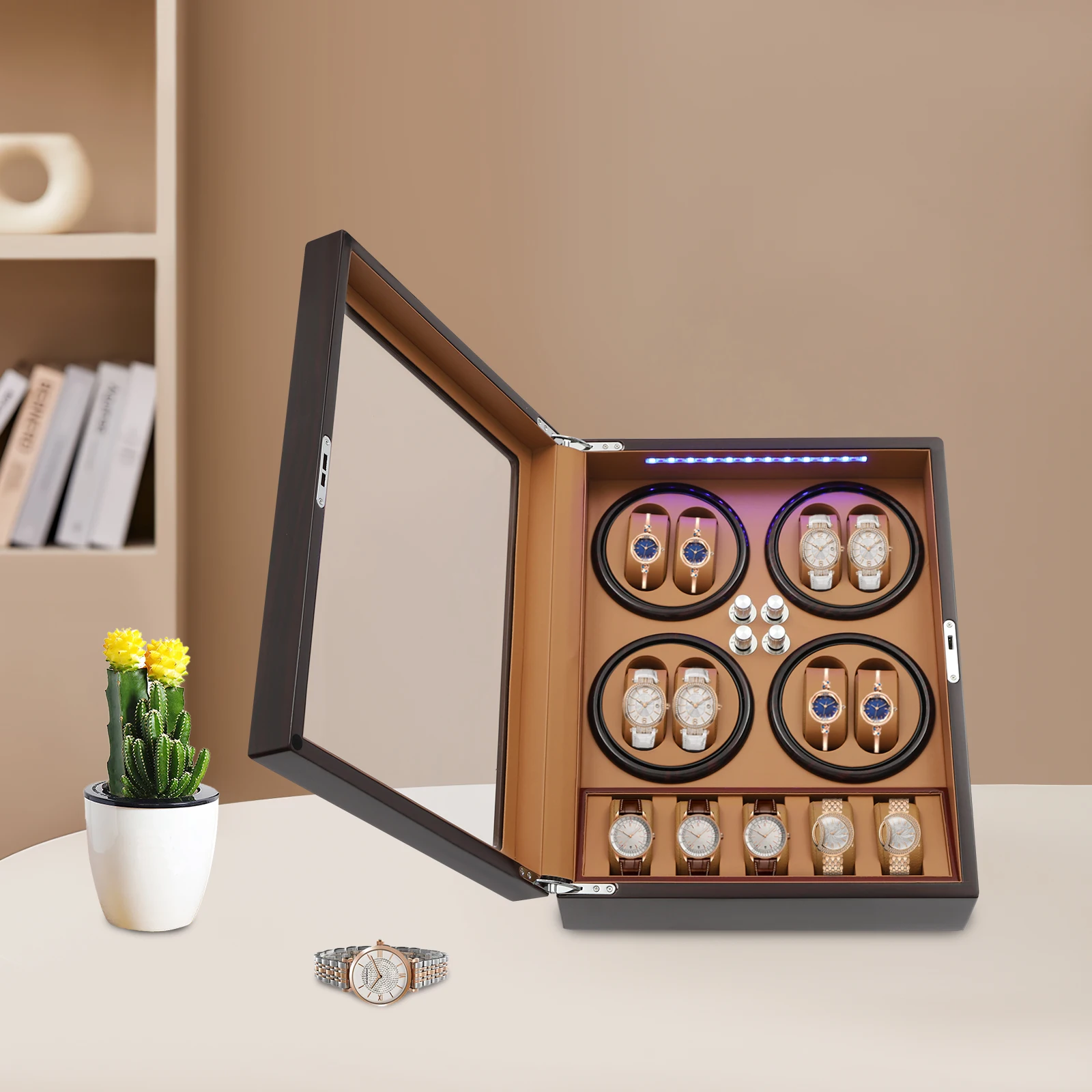 

Автоматическое заводное устройство для часов с 8 отделениями для намотки и 5 отделениями для хранения, коробка для намотки часов со светодиодной подсветкой, для хранения и отображения часов