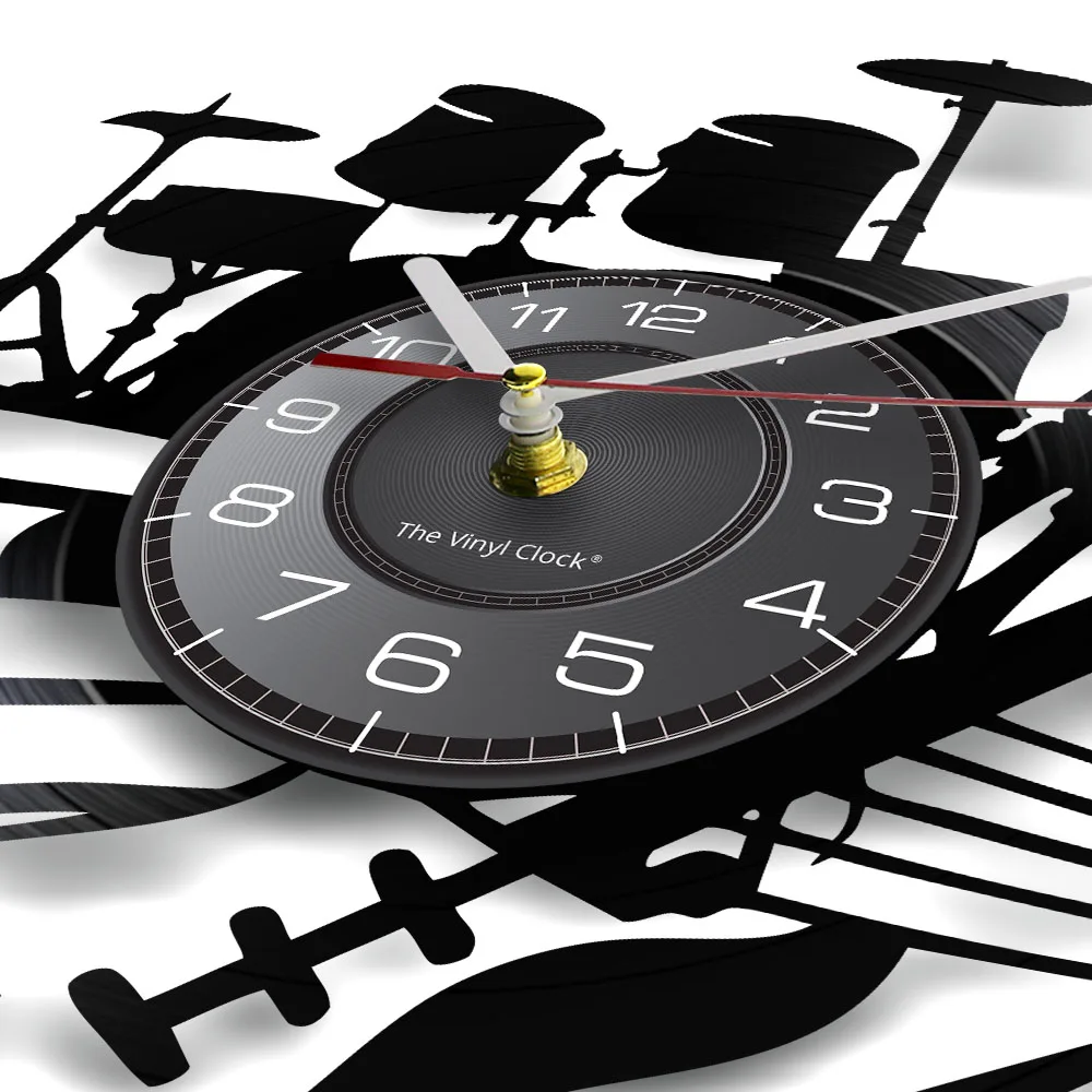 Guitar and Drum Kits Wall Clock Guitar Player Music Vinyl Record Clock Rock Music Instrument Guitar Wall Art Rock n Rock Gift