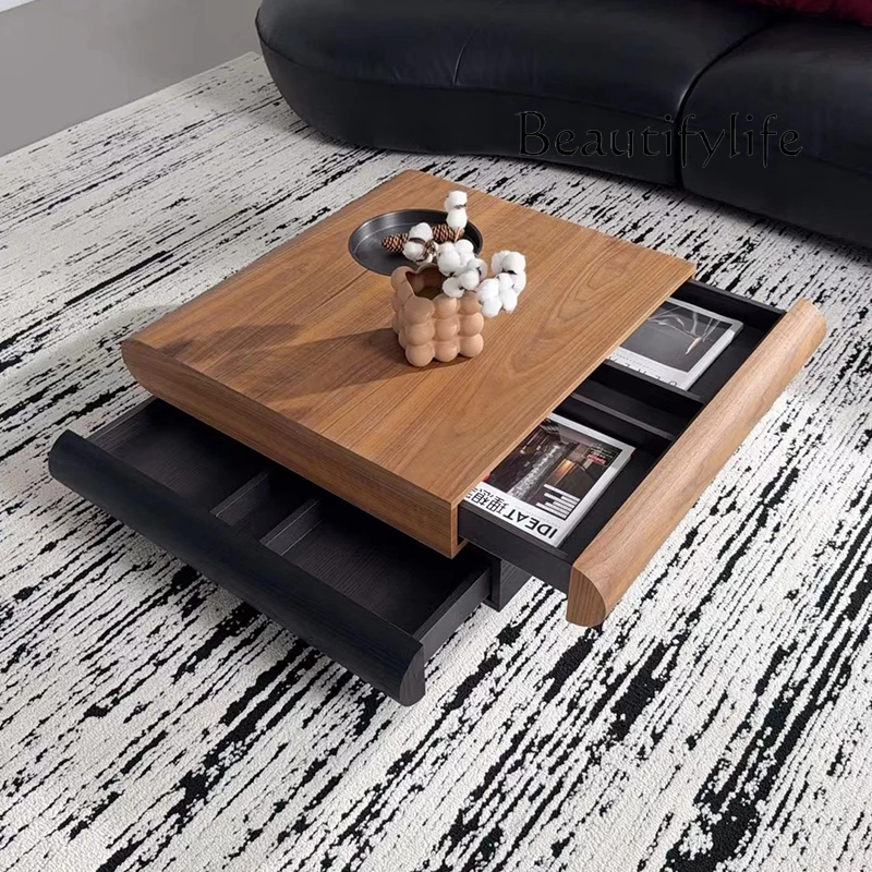 

Medieval style solid wood coffee table living room Nordic retro style modern simple rotating storage coffee table