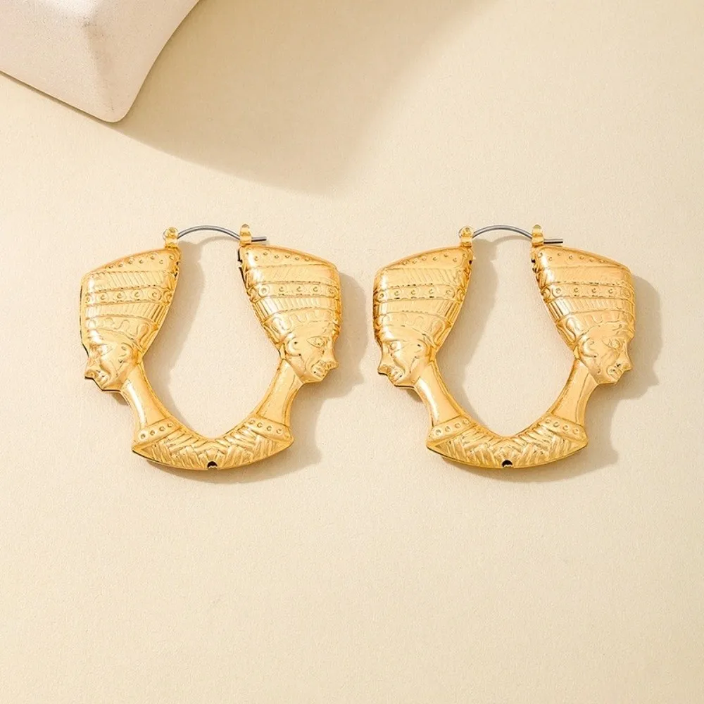 Personalized Pharaoh Face-shaped Earrings Gold Exaggerated Portrait Earrings Retro Alloy Circular Hoop Earrings Women's Wear