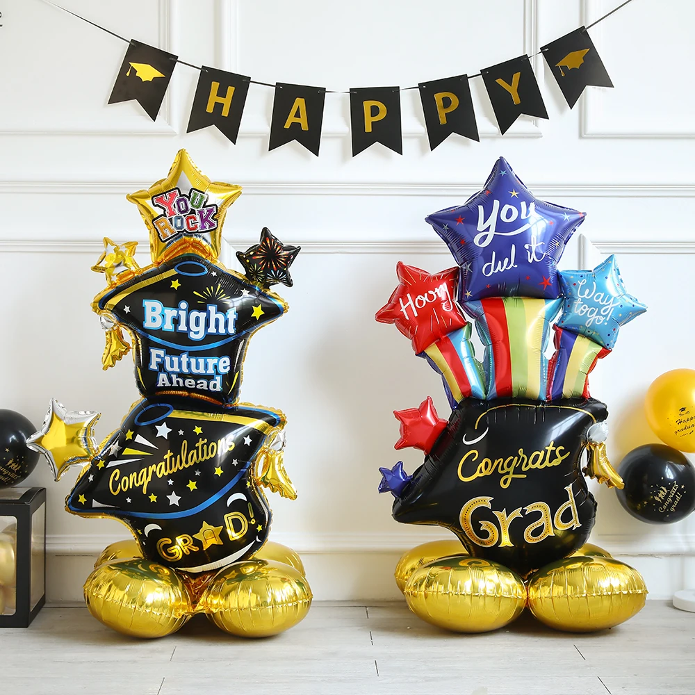 

1pc New 2024 Graduation Party Balloons Congrats Grad 4D Standing Bachelor Cap Congratulation We Did It Decor Kids Favors