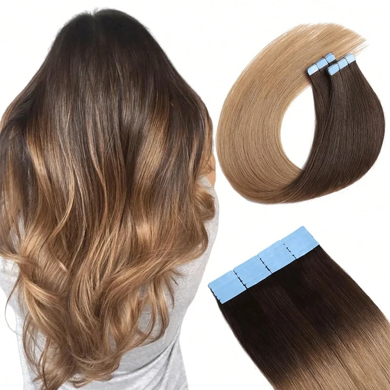 

Jessie's Wig #4T27 Medium Brown To Dark Blonde Straight Tape In Human Hair Extensions 16-26Inch 50g Seamless Skin Weft for Women