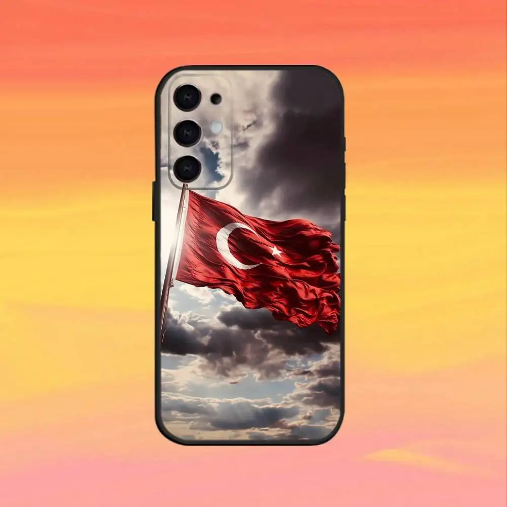 1pc Casing Ponsel Bendera Turki Untuk Samsung S25,S24,S21,S22,S23,S30,Ultra,S20,Plus,Fe,Note,5G Warna Hitam