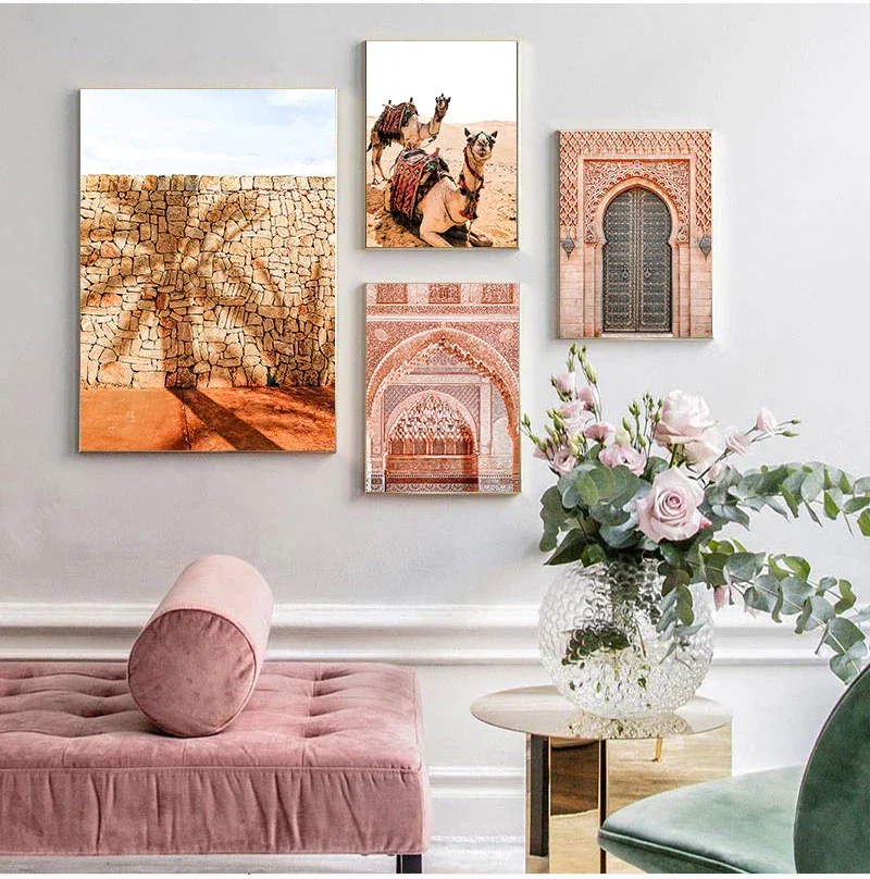 Boho Landscape Wall Art Desert Travel Print Marrakech Poster Camel Canvas Print Painting Wall Picture Living Room Moroccan Decor