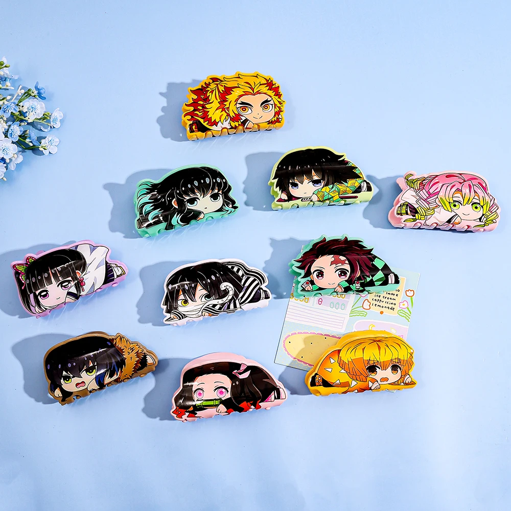 Demon Slayer Anime Hair Claw Clip Cute Q Version Character Acrylic Shark Clip Girls Daily Cosplay Hair Accessories