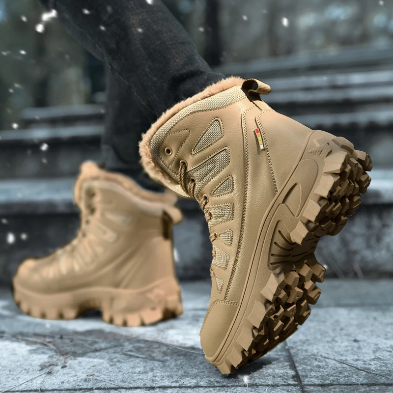 Winter Men Snow Boots Plush Warm Men's Hiking Shoes Waterproof Leather Men's Trekking Sneakers Outdoor Casual Motorcycle Boots