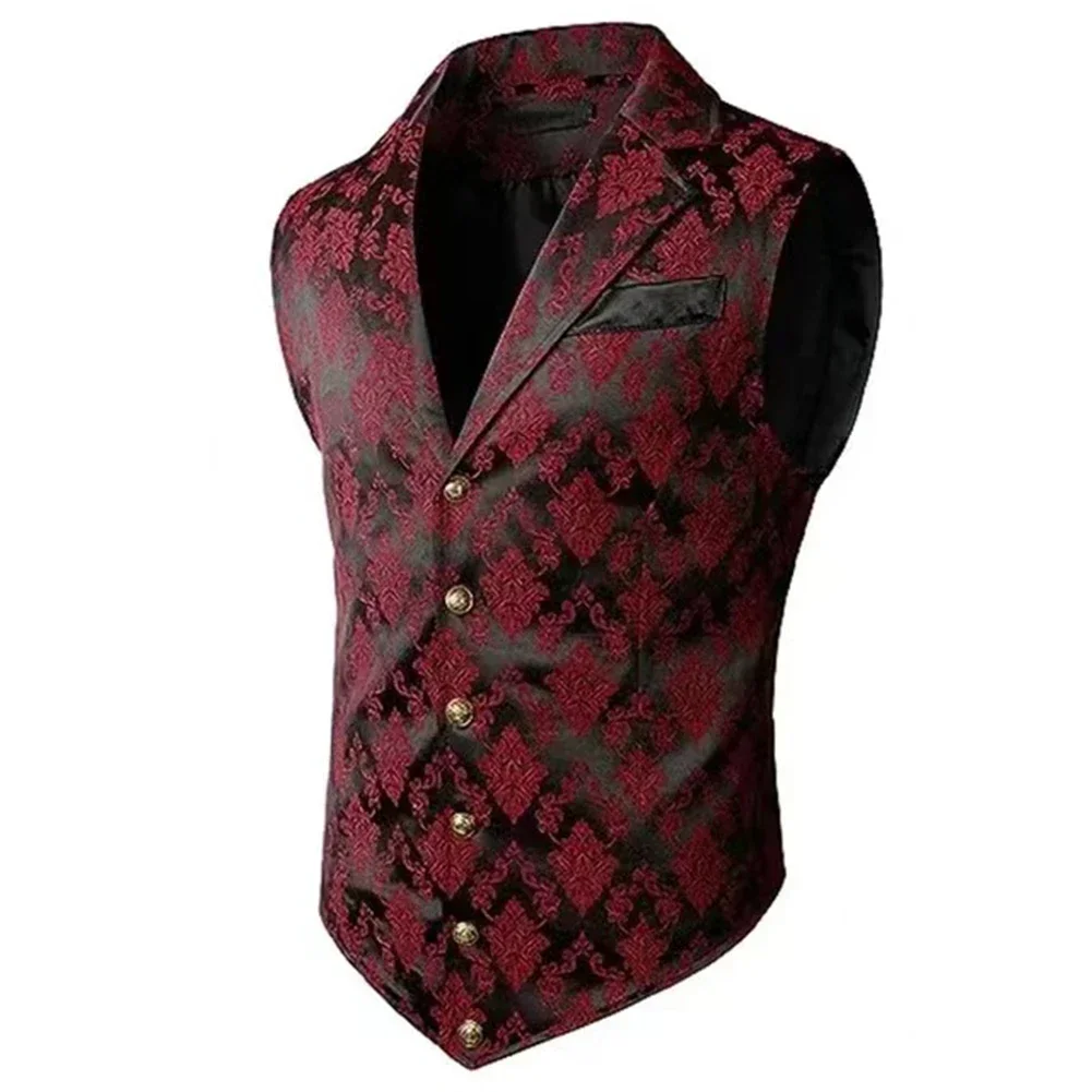 Mens Vest Mens Waistcoat Button V-Neck Decorative Pattern Fashion Sleeveless Slim Fit Steampunk Suit Waistcoat