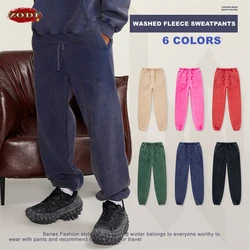 ZODF 2023 Winter Men Washed Thick Fleece Sweatpants American Retro Unisex Loose 355gsm Joggers Pants Streetwears HY0668