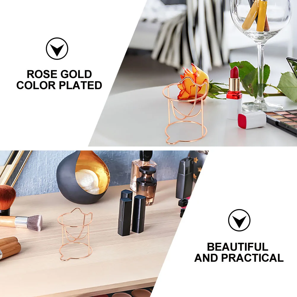 1 قطعة ماكياج الإسفنج حامل ارتفع الذهب القط الأذن تصميم جوفاء نفخة الرف لخلاط تجفيف التخزين المنظم الوقوف