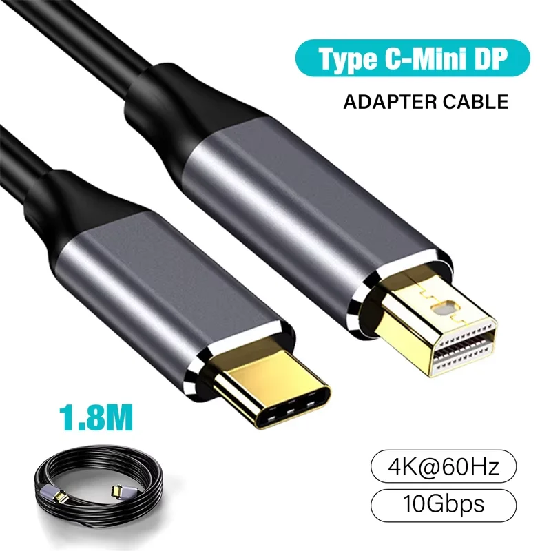 

1.8m Thunderbolt3 USB C to 4K@60Hz Mini DisplayPort(Not Compatible with Thunderbolt 2) Type-C To MiniDP Cable for Laptop Monitor