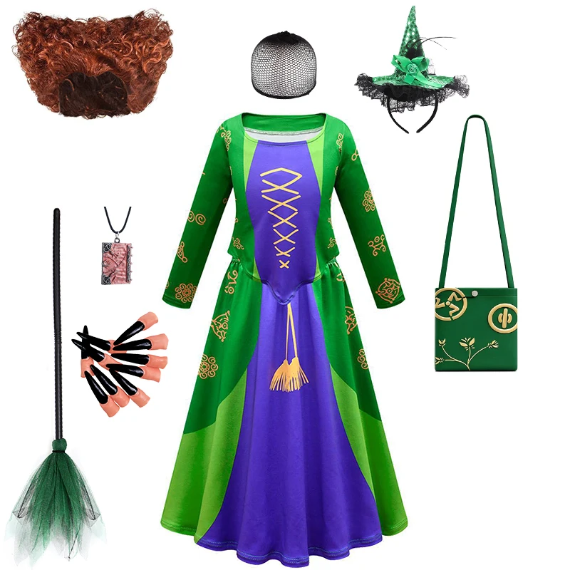 Hocus Pocus Winifred Witch Girls Outfit Halloween Cosplay Sanderson Sister Festival Children Costume Carnival Party Kids Clothes