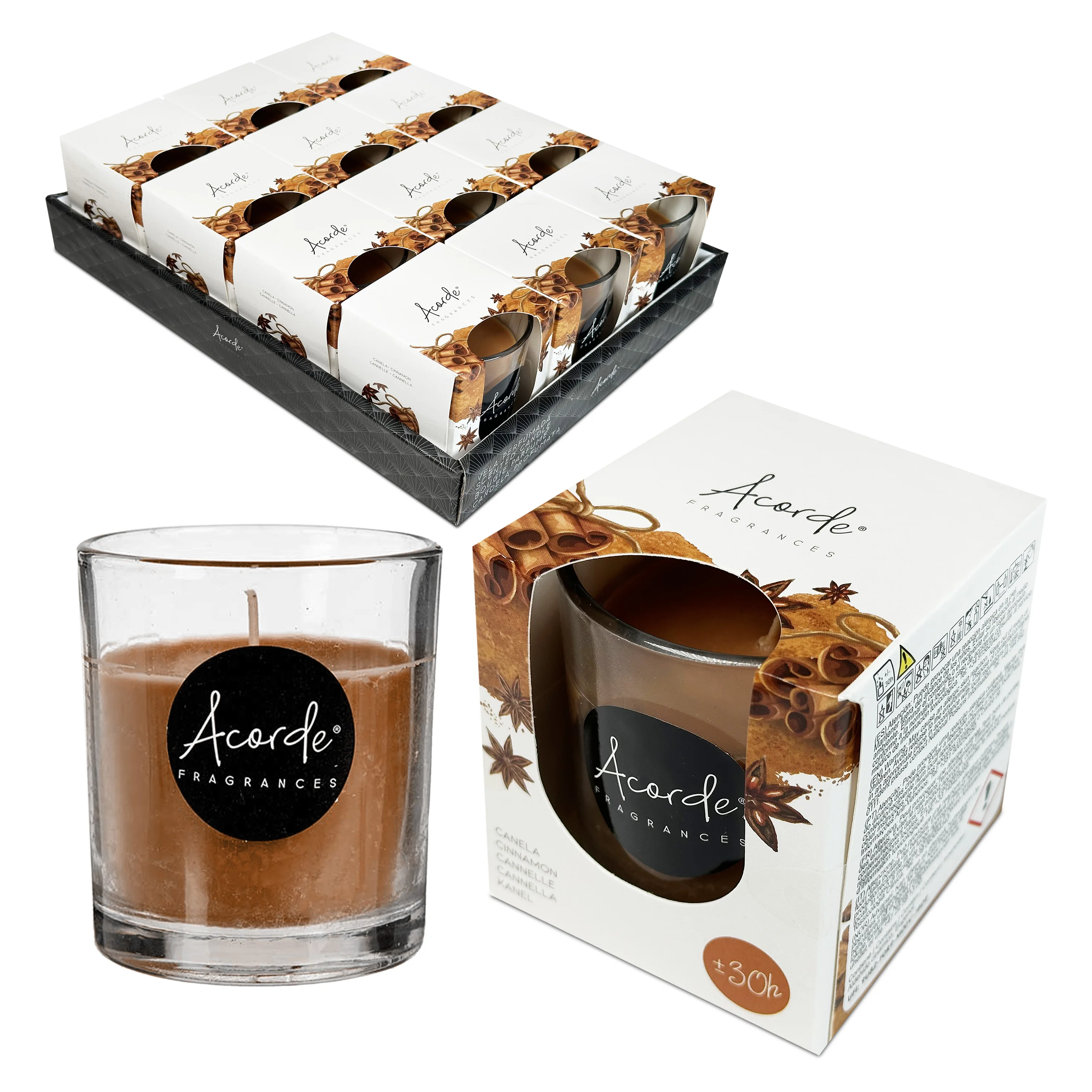 Velas Aromáticas de Canela en Vaso de Cristal +30 Horas Duración | Ambiente Cálido y Acogedor | Velas Perfumadas Para el Hogar