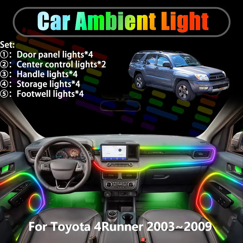 

Для Toyota 4Runner 2003~2009 MK4 4-го поколения N210 2/18 в 1: светодиодная подсветка салона автомобиля, светодиодные лампы для багажника, USB RGB-подсветка, комплект Streamer.