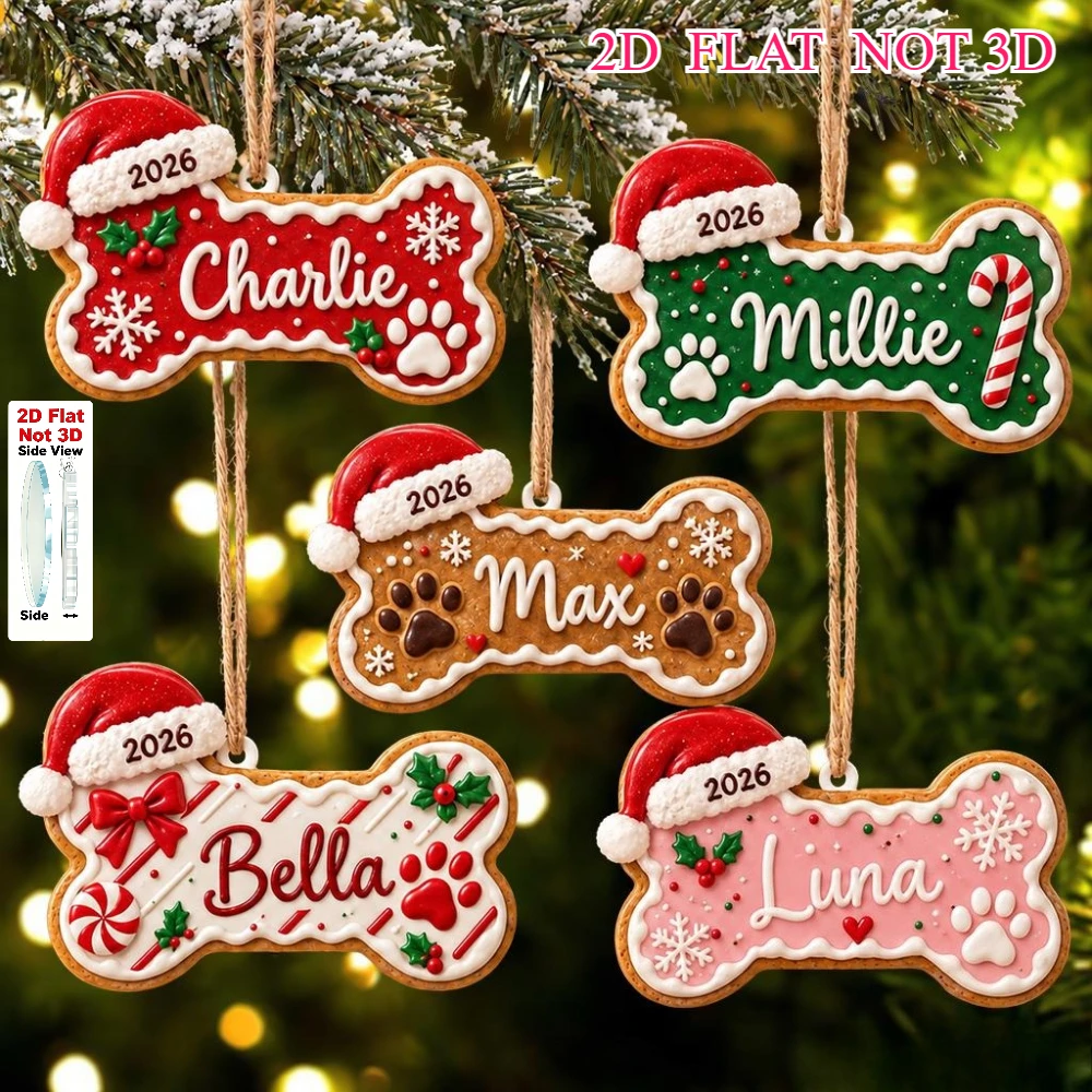1pc Custom Name Pet Ornament Personalized Christmas Ornaments 3mm Acrylic Bone Paw Hanging Decor Customized Gift for Pet Lovers